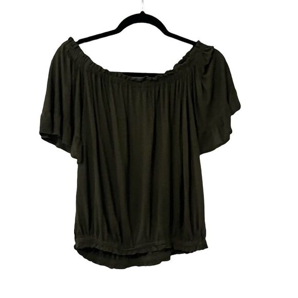 Emma & Sam Olive Off Shoulder Ruched Top Size L - Picture 1 of 6